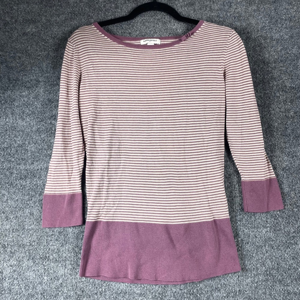 Banana Republic Sweater Womens Medium Purple Striped 3/4 Sleeve Y2K Baby Doll
